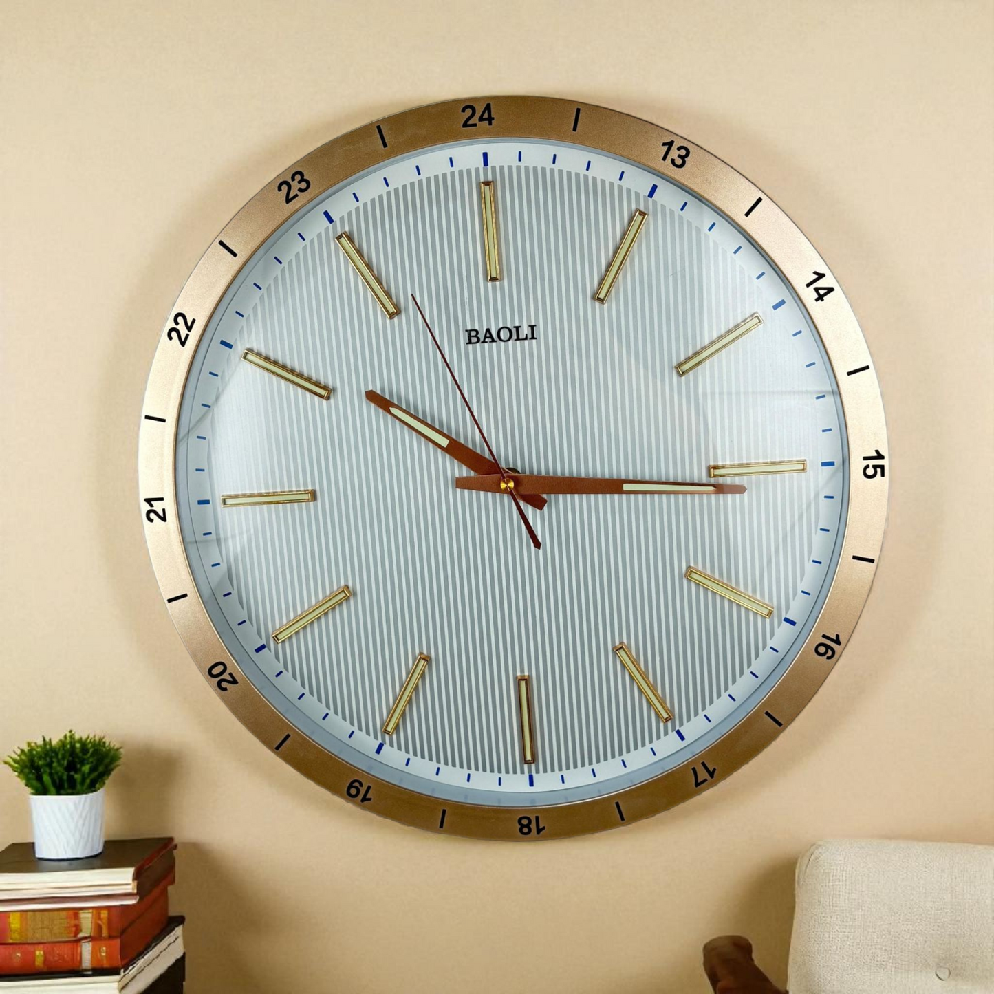 Modern BAOLI Wall Clock – Gold Frame with Minimalist Hour Markers