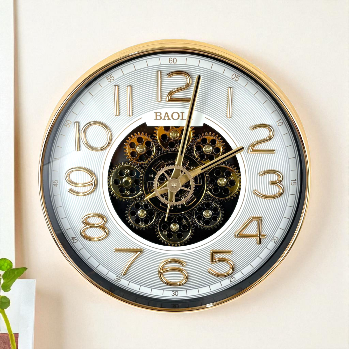 Luxury White &amp; Gold Gear Wall Clock – Modern Mechanical Design