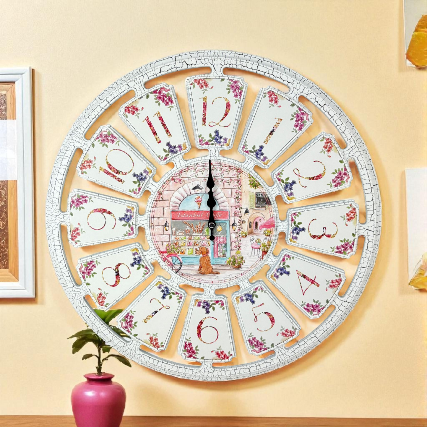 Vintage Floral Wall Clock – Istanbul Café Design
