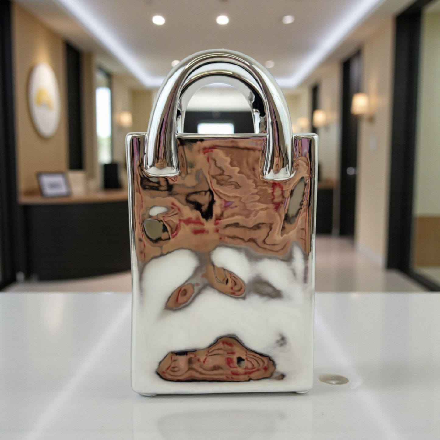 Silver Handbag Ceramic Vase – Modern Minimalist Decorative Flower Vase