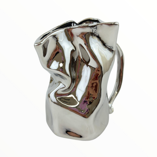 Silver Chrome Abstract Pitcher Vase – Modern Sculptural Home Décor