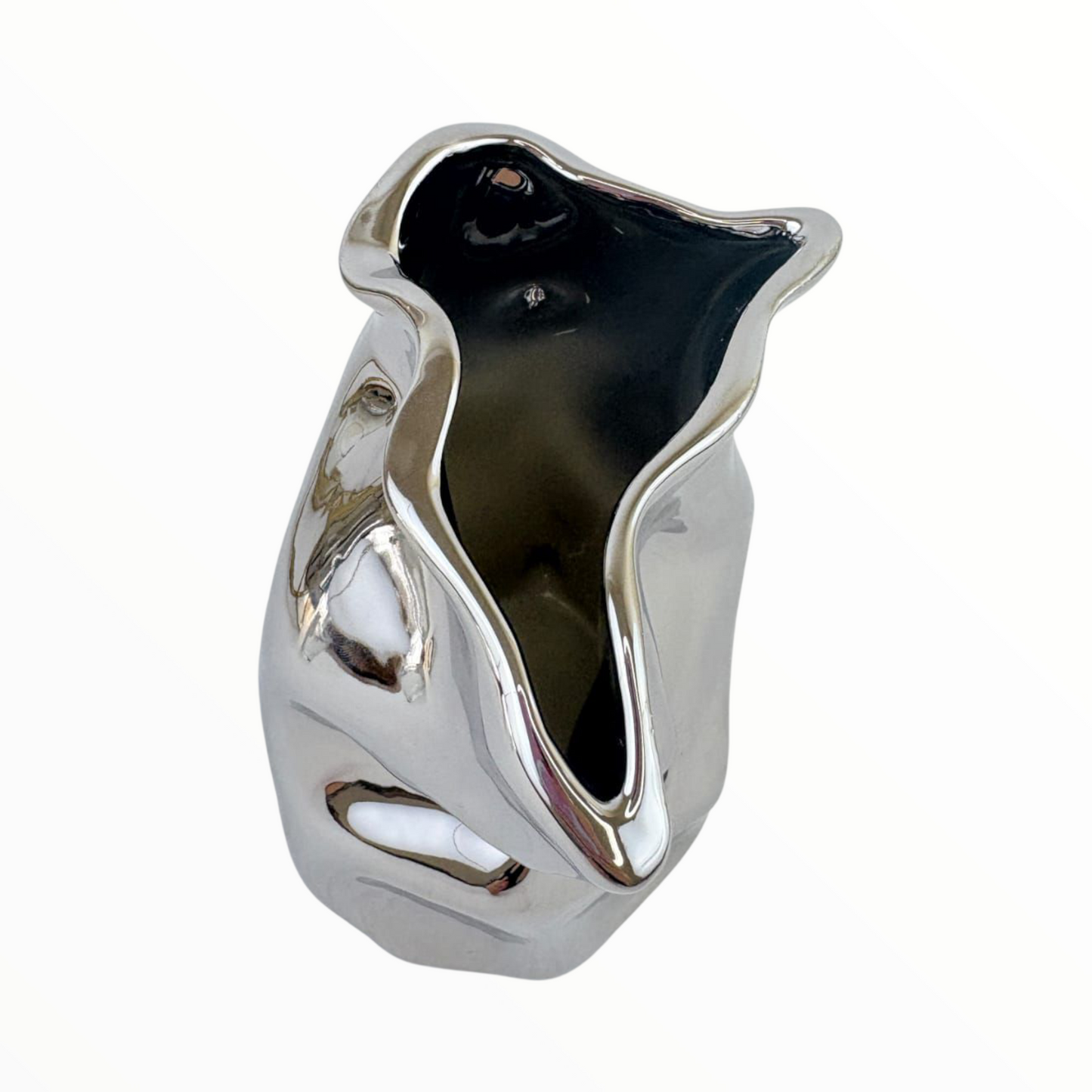 Silver Chrome Abstract Pitcher Vase – Modern Sculptural Home Décor