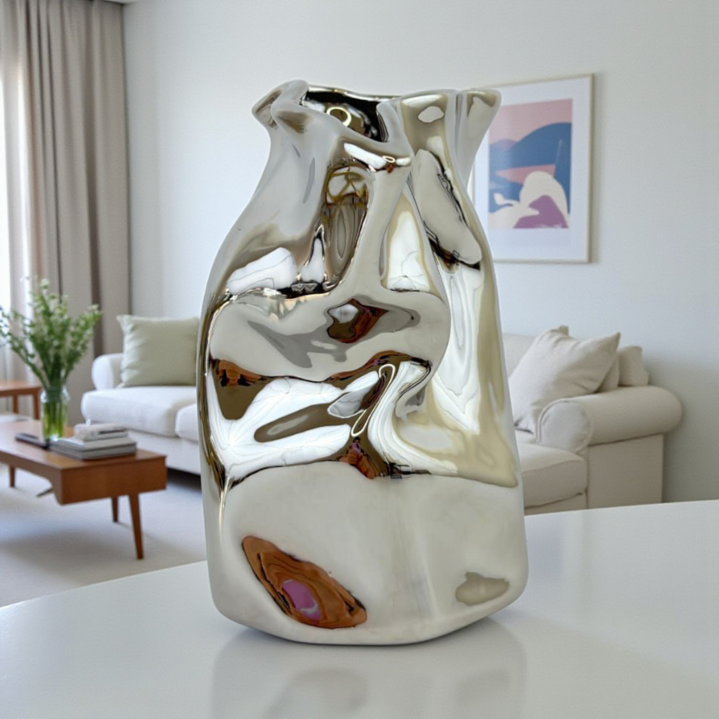 Silver Abstract Pitcher Vase – Decorative Sculptural Home Accent