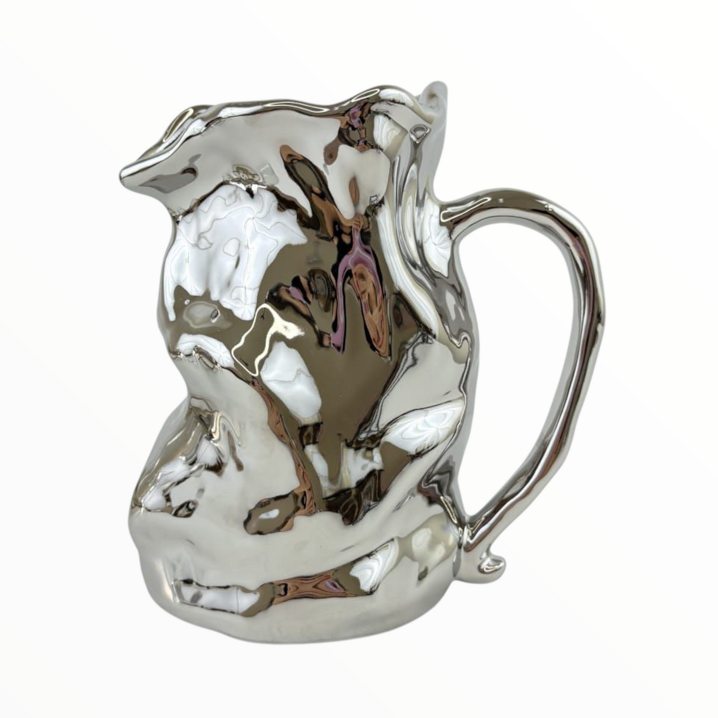Silver Chrome Abstract Pitcher Vase – Modern Sculptural Home Décor