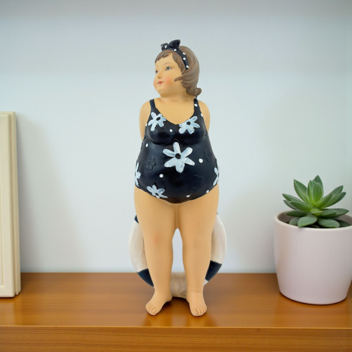 Body-Positive Summer Lady Figurine – Floral Swimsuit Décor
