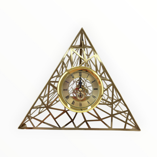 Pyramid Shape Golden Table Clock – Modern Metal Geometric Decor