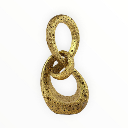 Gold Linked Rings Abstract Sculpture – Luxury Modern Table Decor