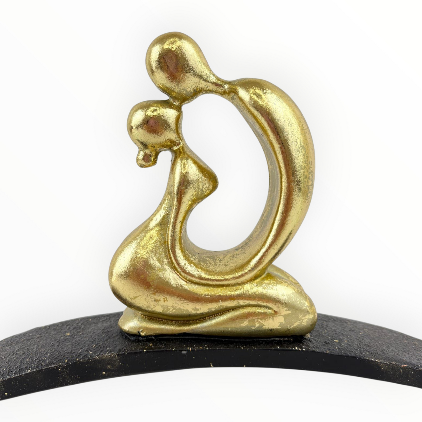 Golden Mother & Child Sculpture on Curved Base – Modern Family Love Decor