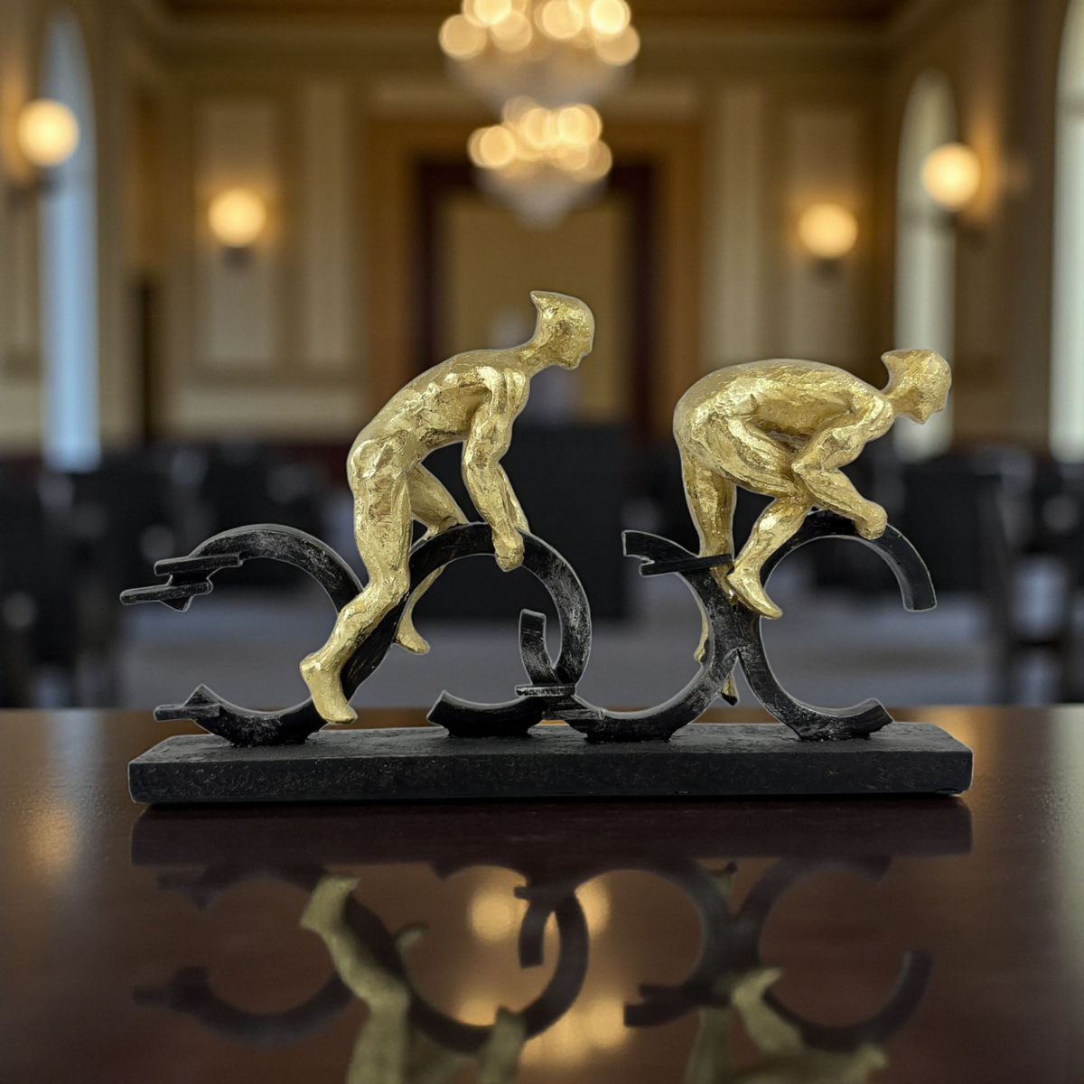 Cycling Duo Sculpture – Modern Athlete Bike Decor