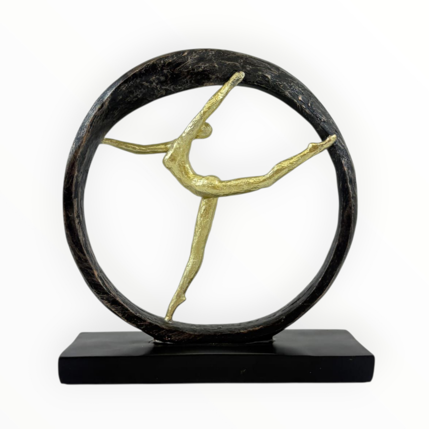 Golden Ballet Dancer Statue in Circle – Modern Abstract Home Decor