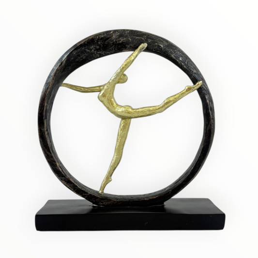 Golden Ballet Dancer Statue in Circle – Modern Abstract Home Decor