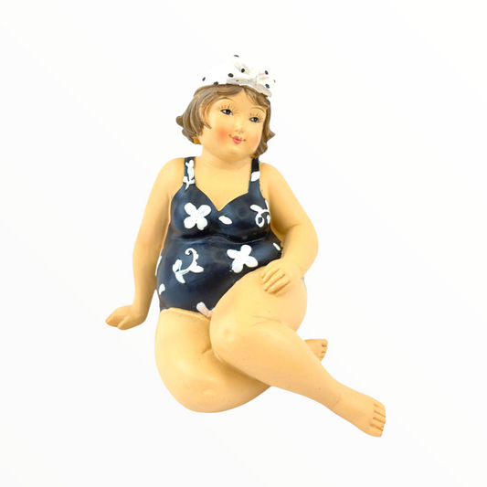 Body-Positive Seated Lady Figurine – Floral Swimsuit Décor
