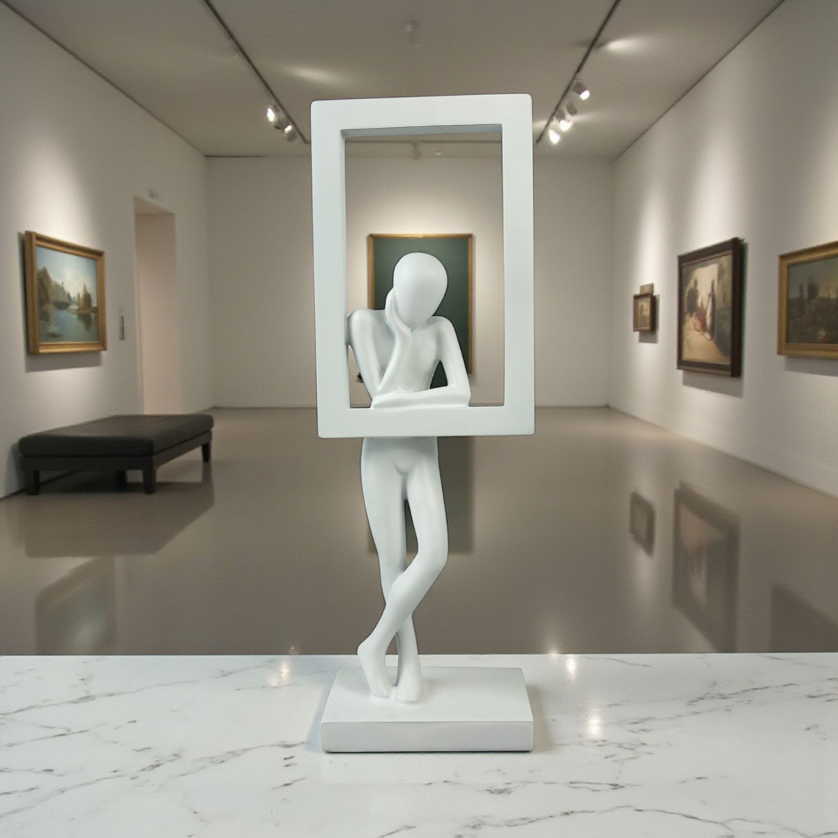 Abstract "Frame of Thoughts" Modern Figurine – white Minimalist Sculpture