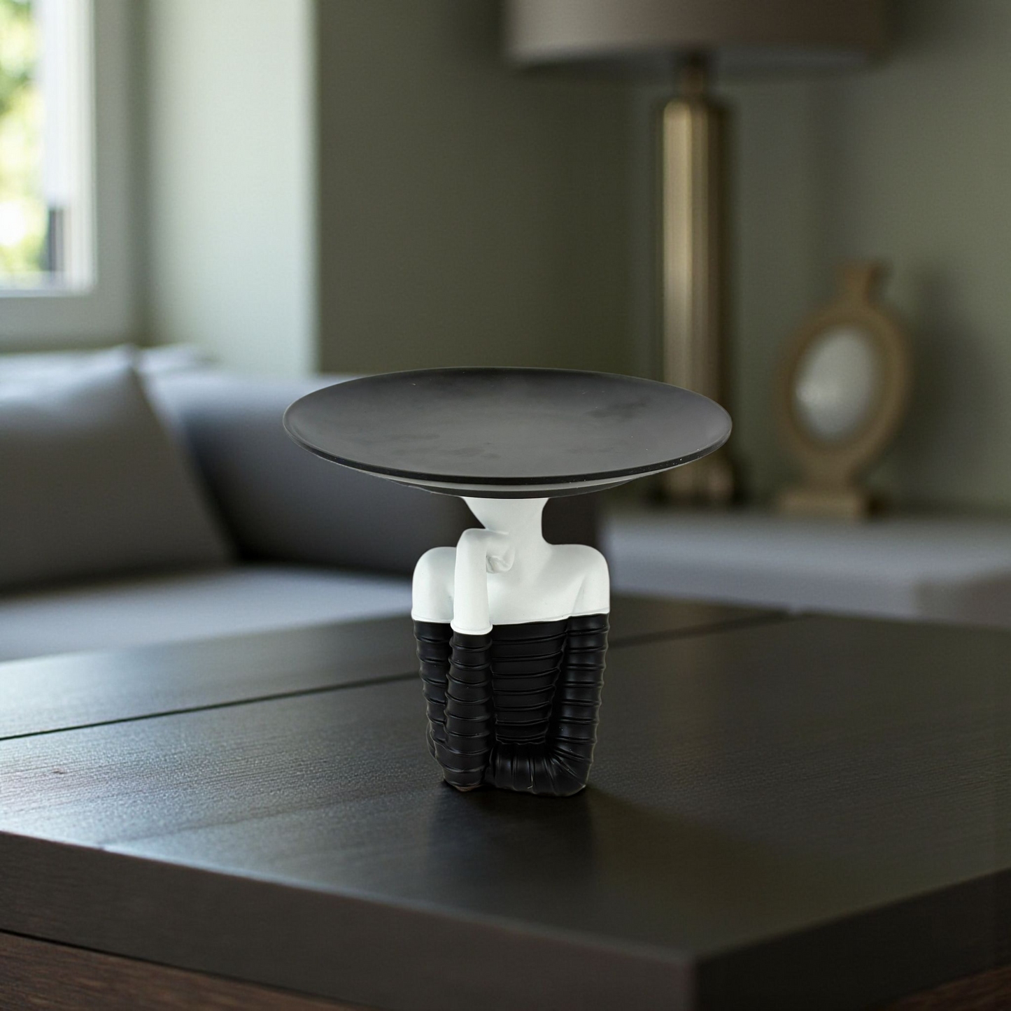 Modern Lady Decorative Tray – Black & White Resin Jewelry and Candy Holder