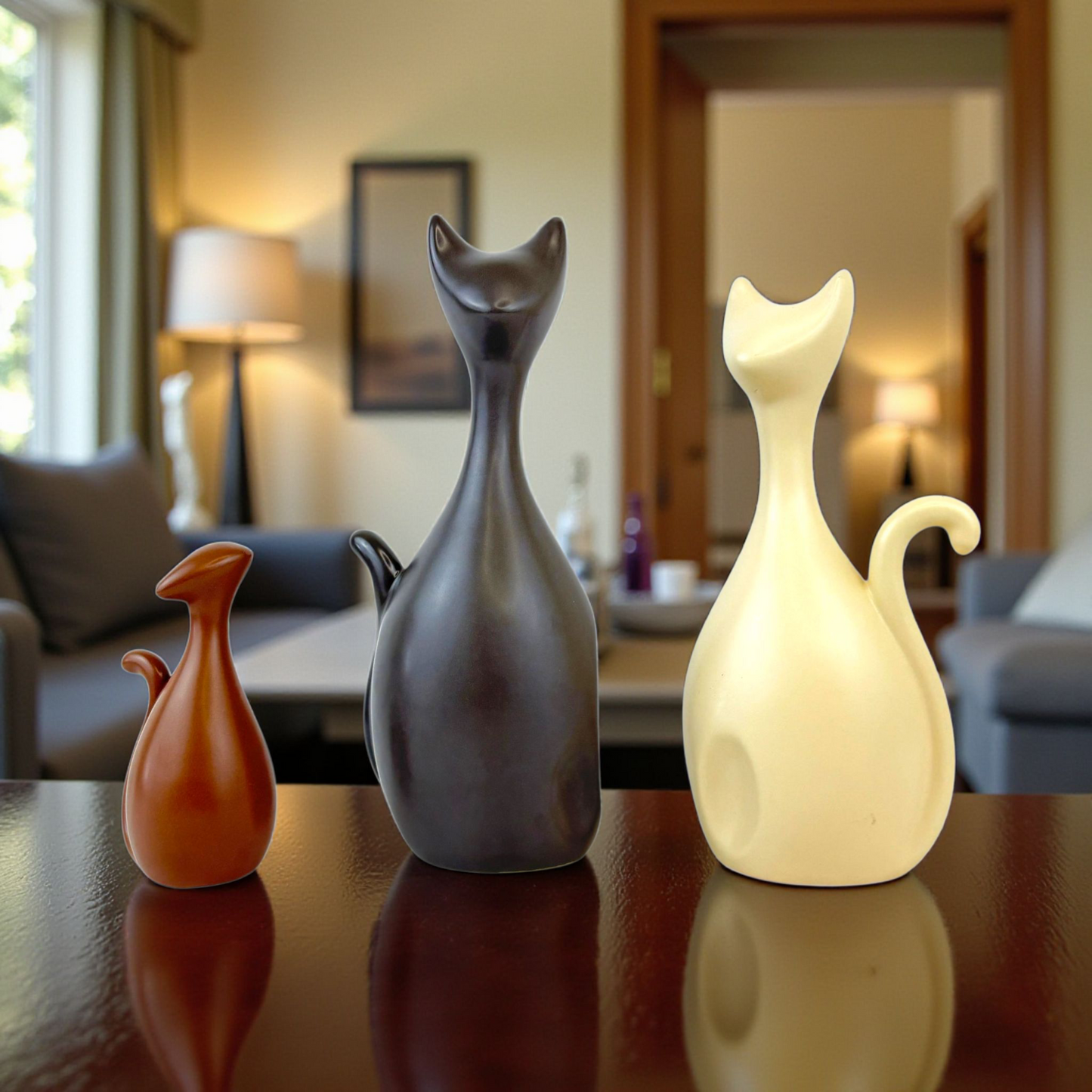 Elegant Abstract Cat Figurine Set – Modern Minimalist Home Decor (3 Pieces)