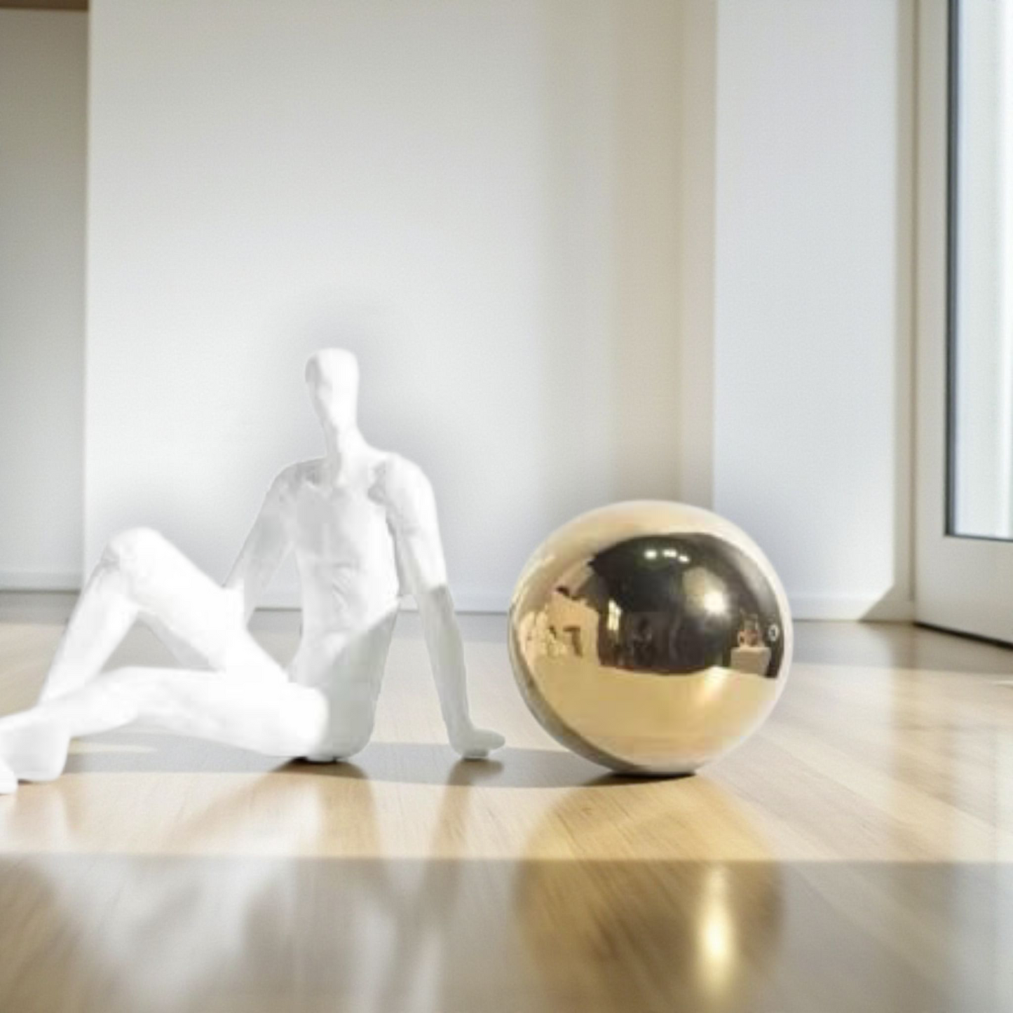Abstract Sitting Sculpture with Gold Decorative Sphere – Modern Home Decor Set