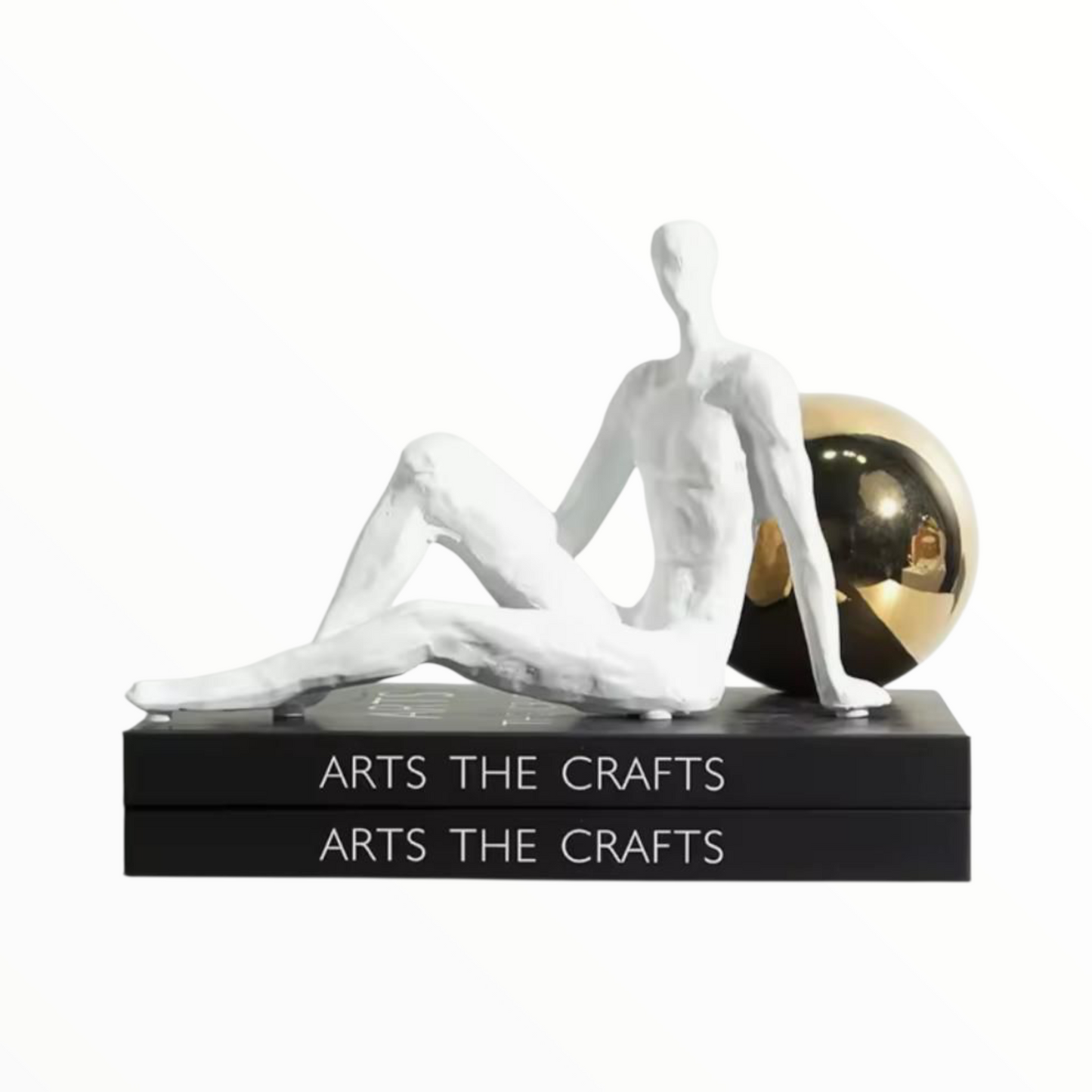 Abstract Sitting Sculpture with Gold Decorative Sphere – Modern Home Decor Set