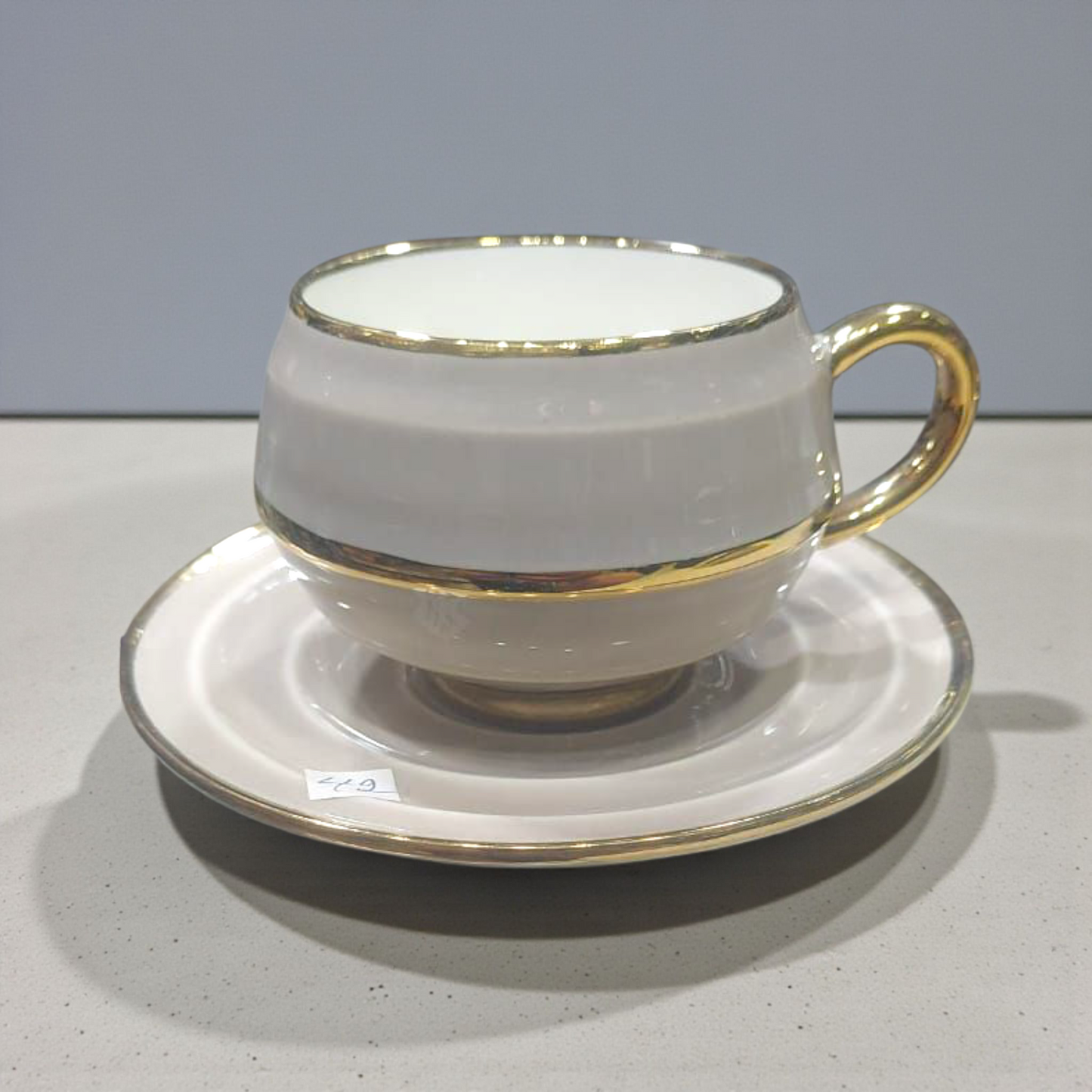 White Coffee Cup & Saucer – Minimal Gold Rim Design