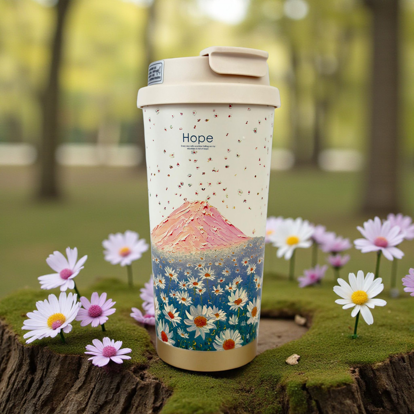 Hope Travel Tumbler – Leakproof Insulated Cup with Mountain & Daisy Design