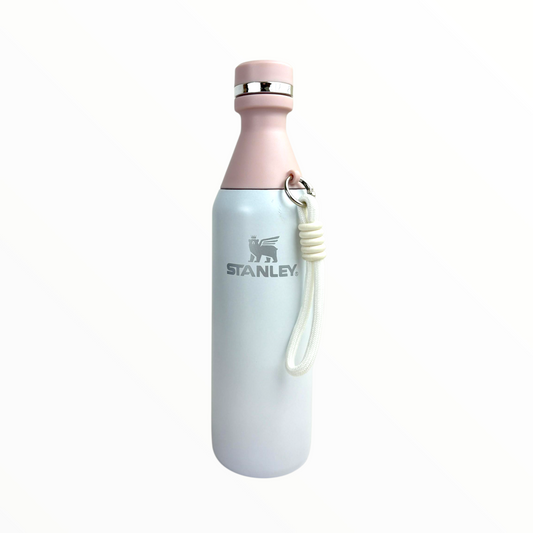 Stanley Style Stainless Steel Water Bottle – 600ml Insulated Pink & White Flask with Carry Strap