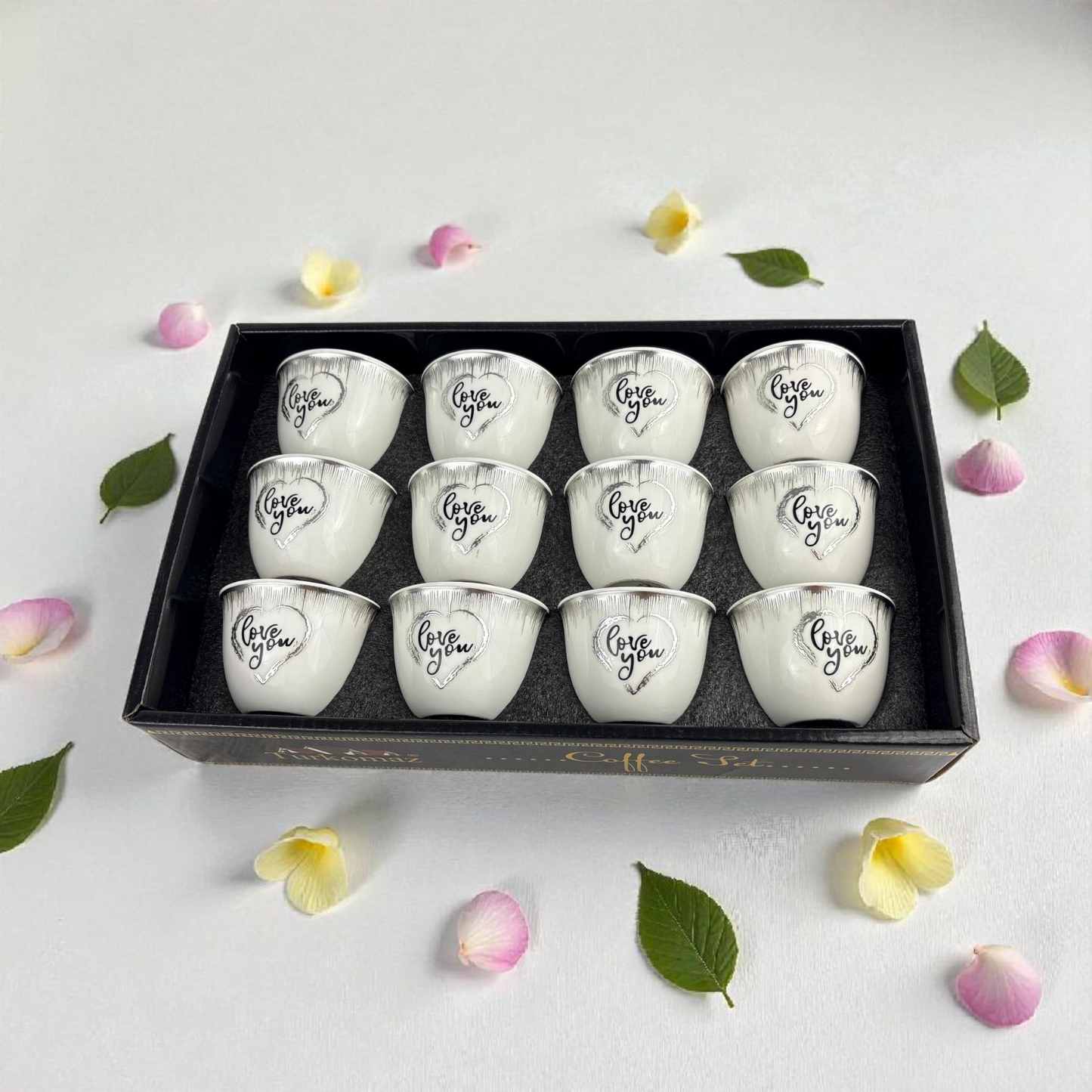 12-Piece love Arabic Coffee Cups – Vintage Flower Design Finjan Set (Ceramic)