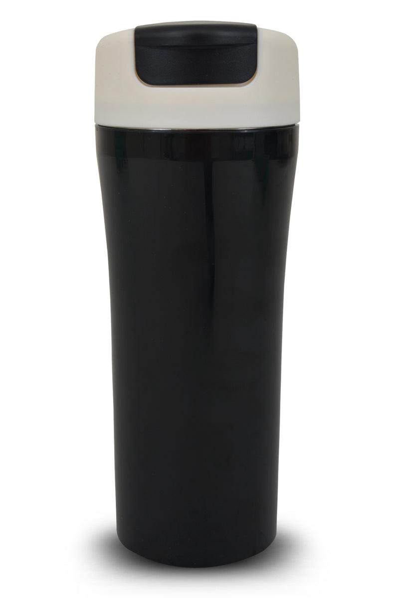 Black & White Insulated Travel Mug – Leak-Proof Coffee Tumbler with Flip Lid