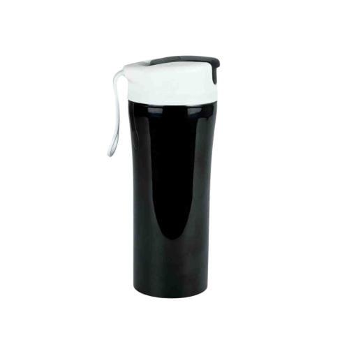 Black & White Insulated Travel Mug – Leak-Proof Coffee Tumbler with Flip Lid
