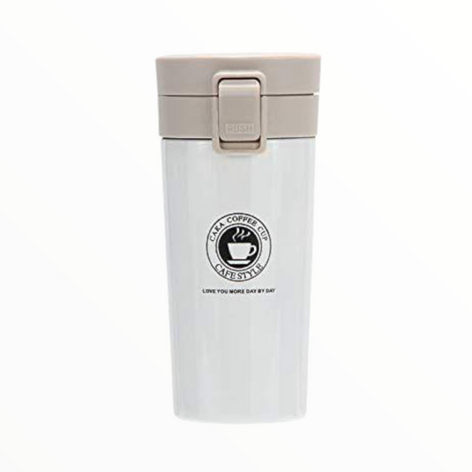 White Stainless Steel Insulated Travel Mug – Leak-Proof Coffee Tumbler with Locking Lid