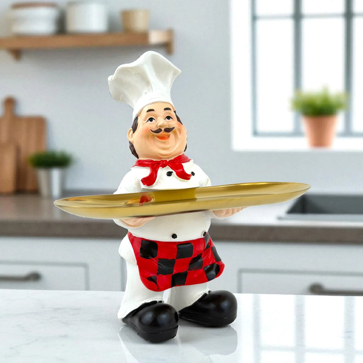 Chef Figurine with Serving Tray – Kitchen Counter Decor