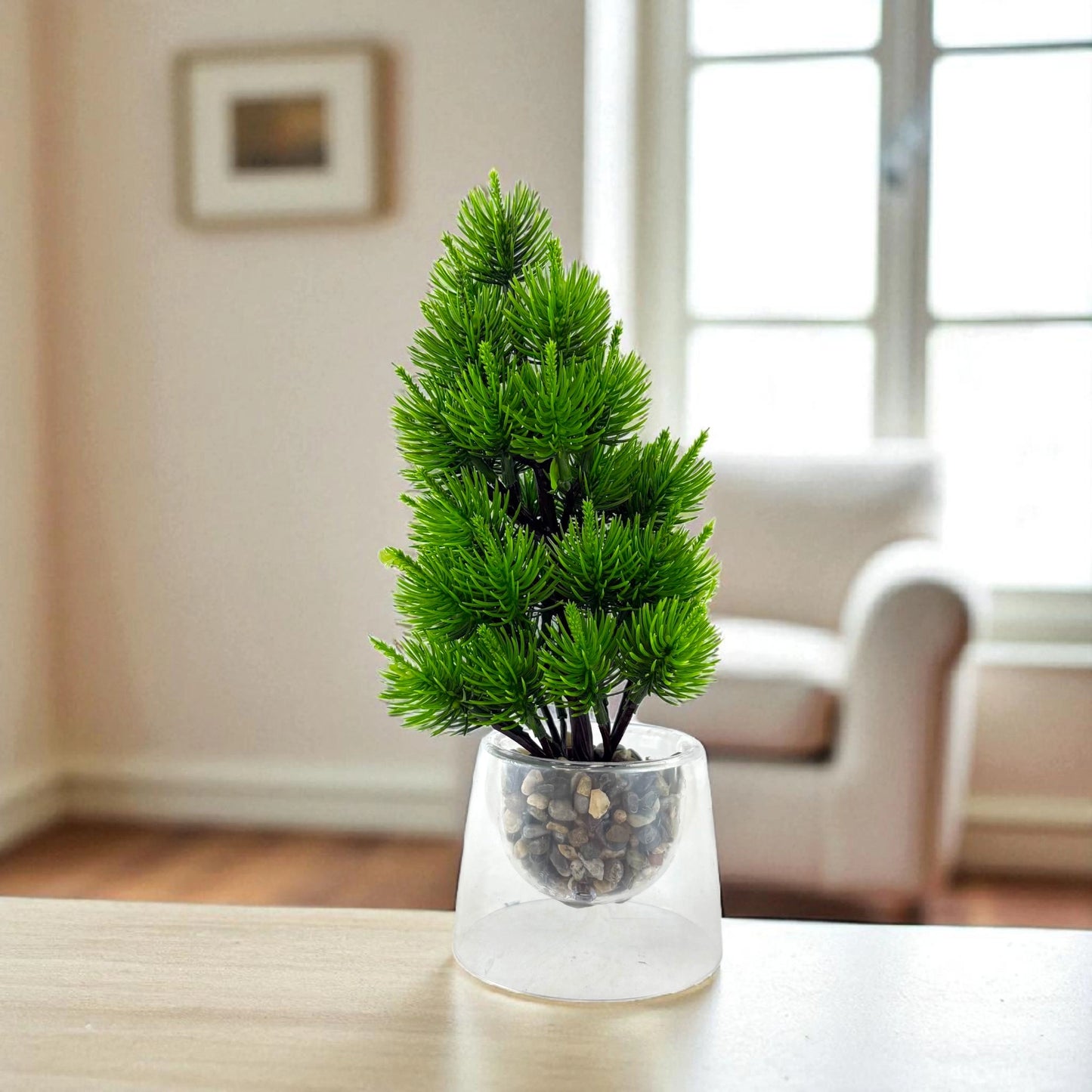 Mini Pine-Style Artificial Plant in Glass Pot
