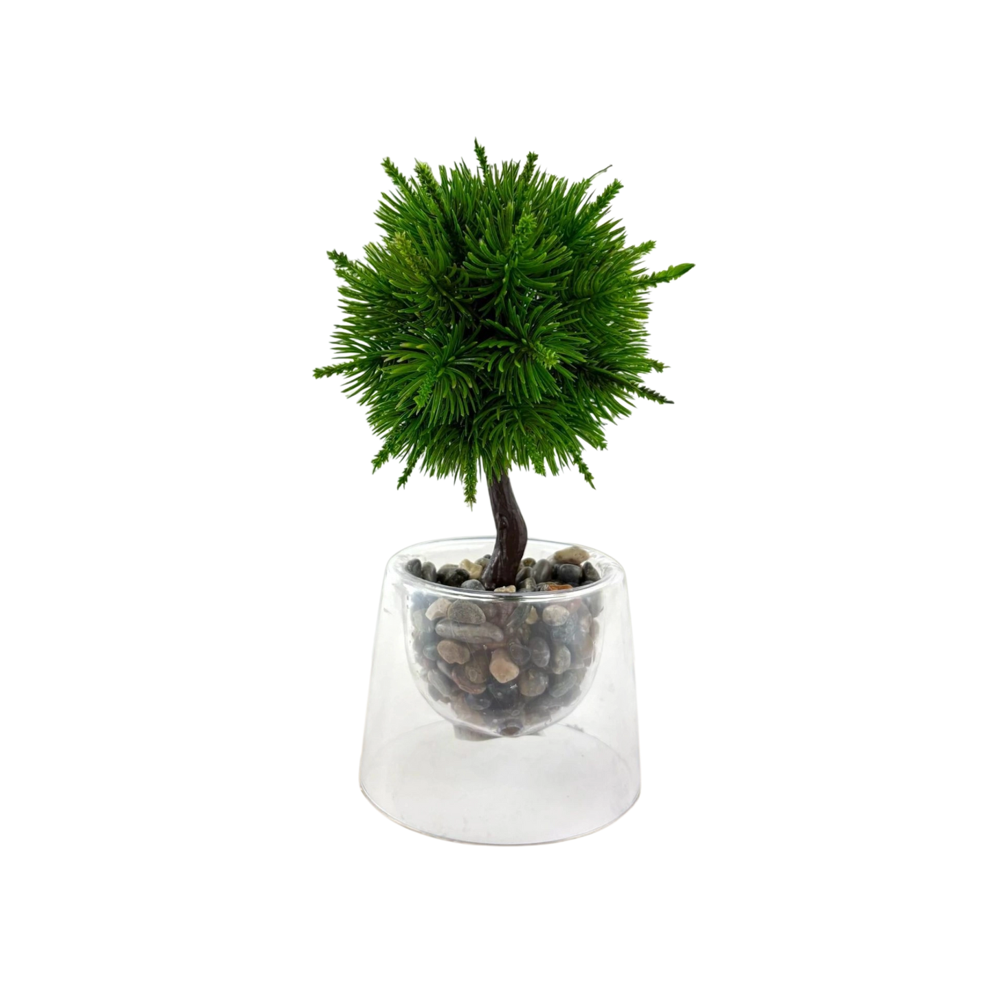 Mini Artificial Pine Tree in Glass Pot – Pebble Base Decor