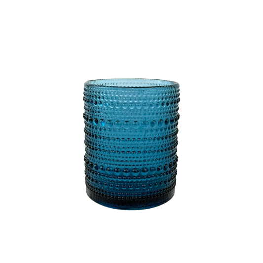 Short Textured Glass Tumbler – Blue Bubble Design Cup