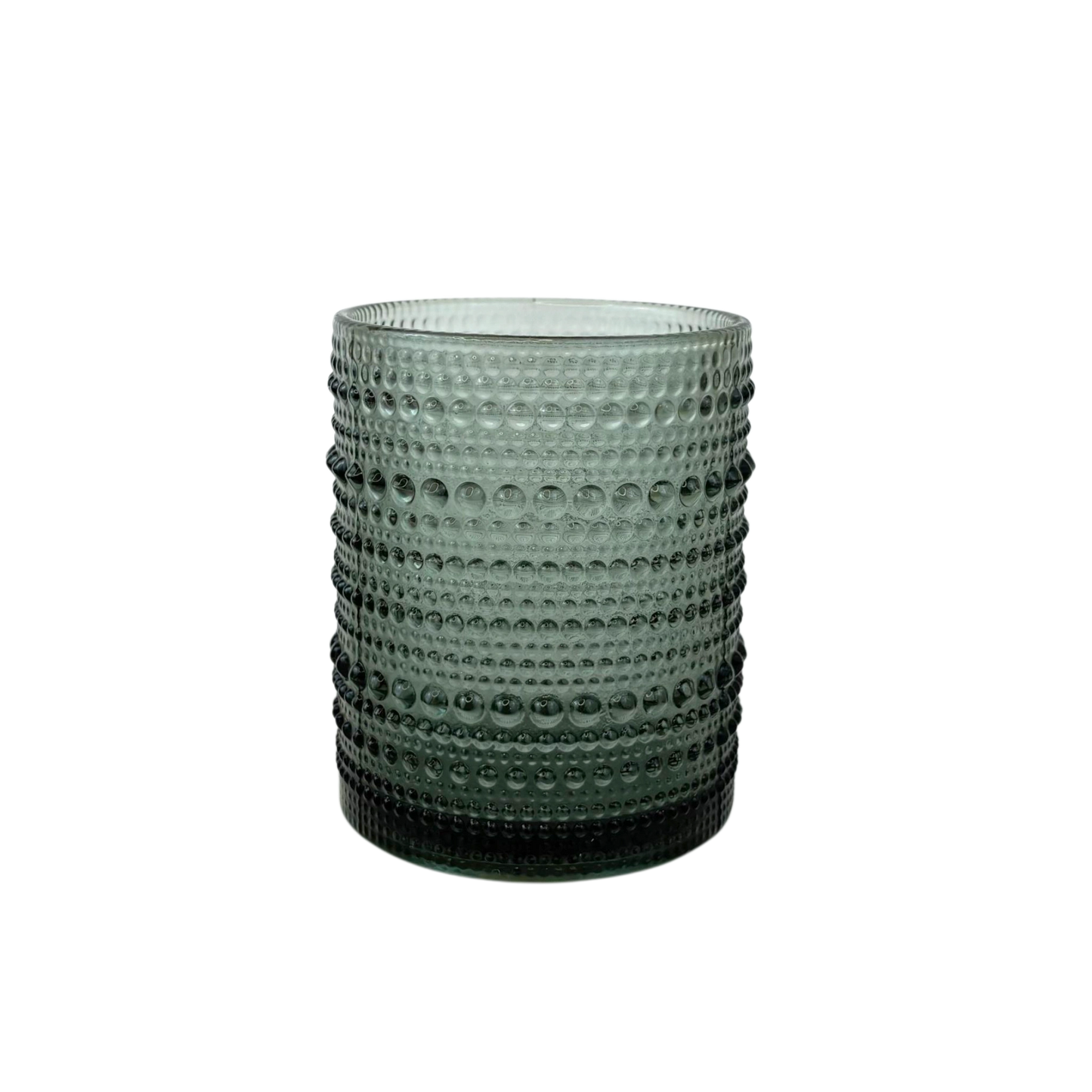 Short Textured Glass Tumbler – Green Bubble Design Cup