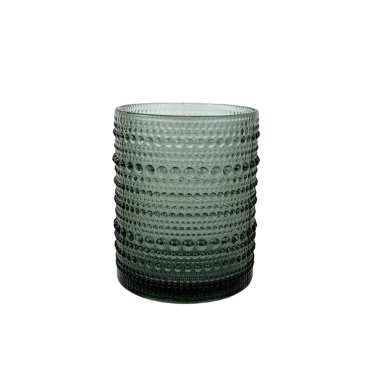 Short Textured Glass Tumbler – Green Bubble Design Cup