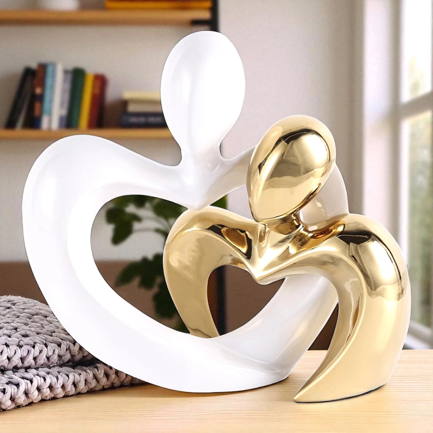 Modern Parent &Child Sculpture – White and Gold Abstract Decor