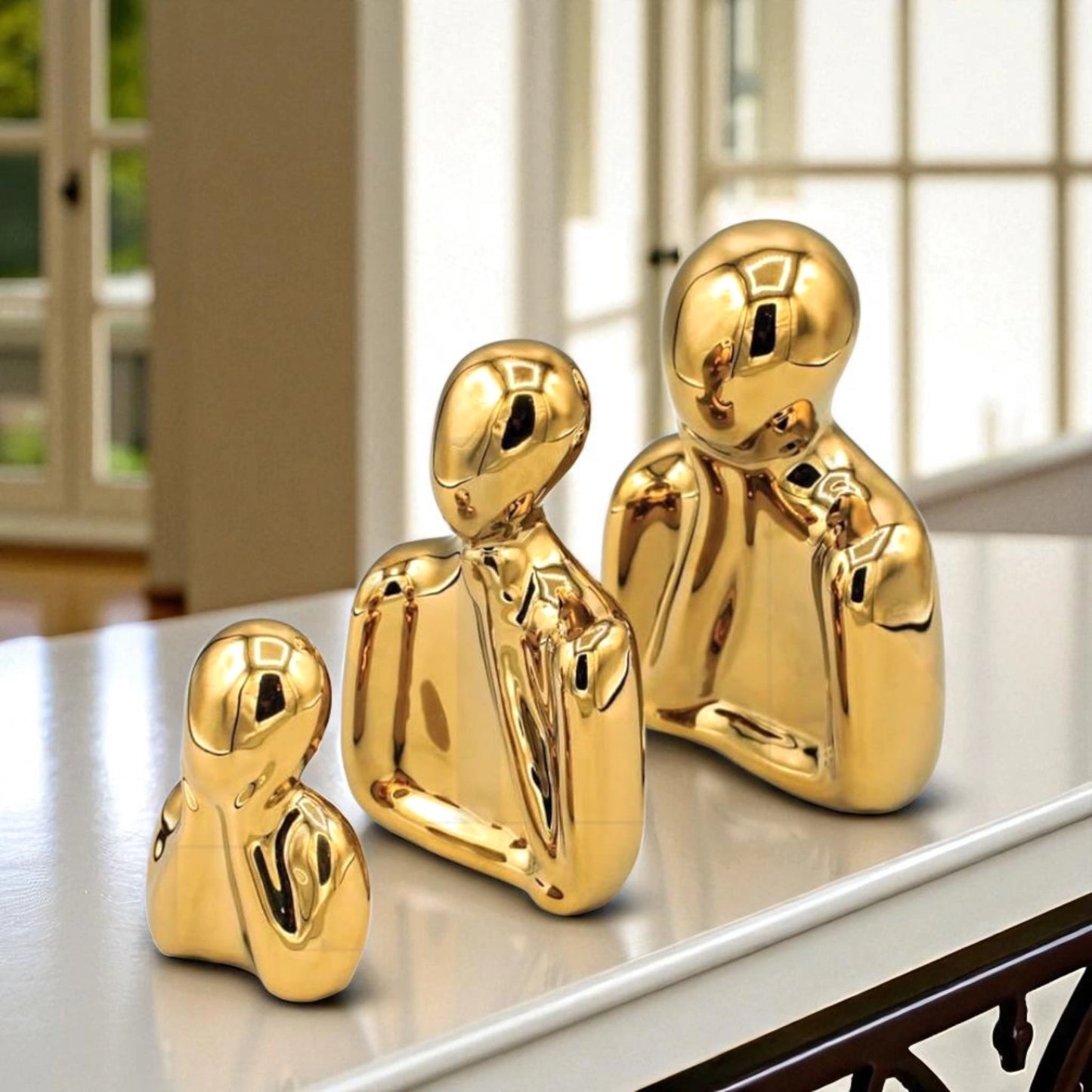 Gold Abstract Thinking Figures – Set of 3 Modern Sculptures