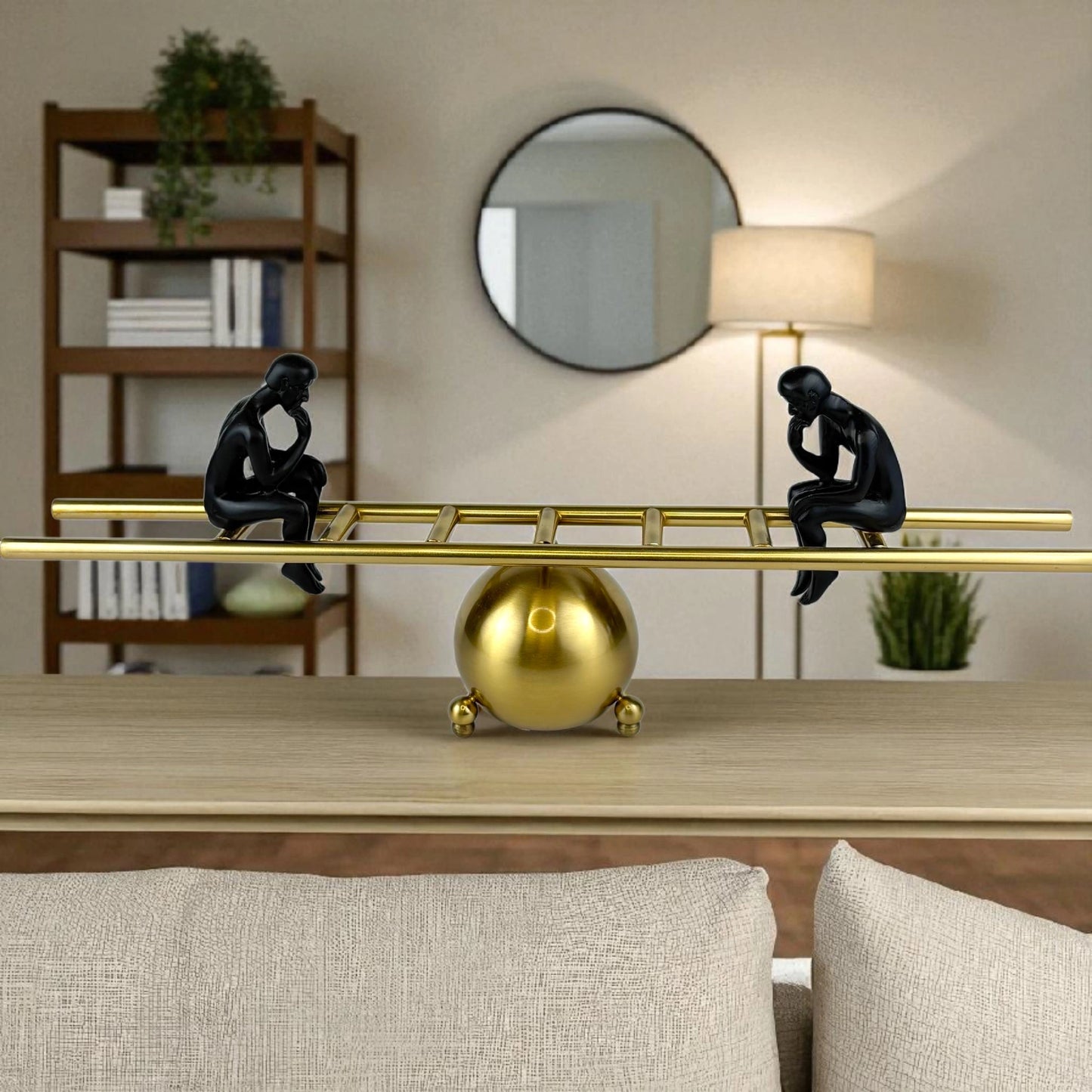 Thinkers on Balance Beam – Gold & Black Modern Sculpture