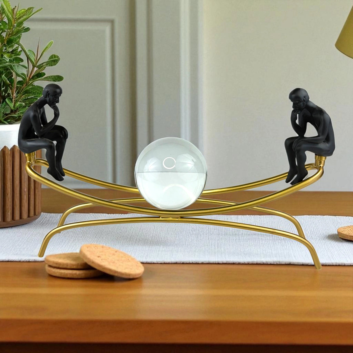 Balanced Thinkers on Arch – Glass & Gold Modern Sculpture