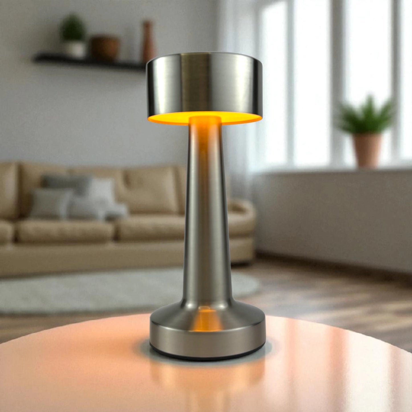 Modern Silver Touch Lamp – LED Rechargeable Table Light