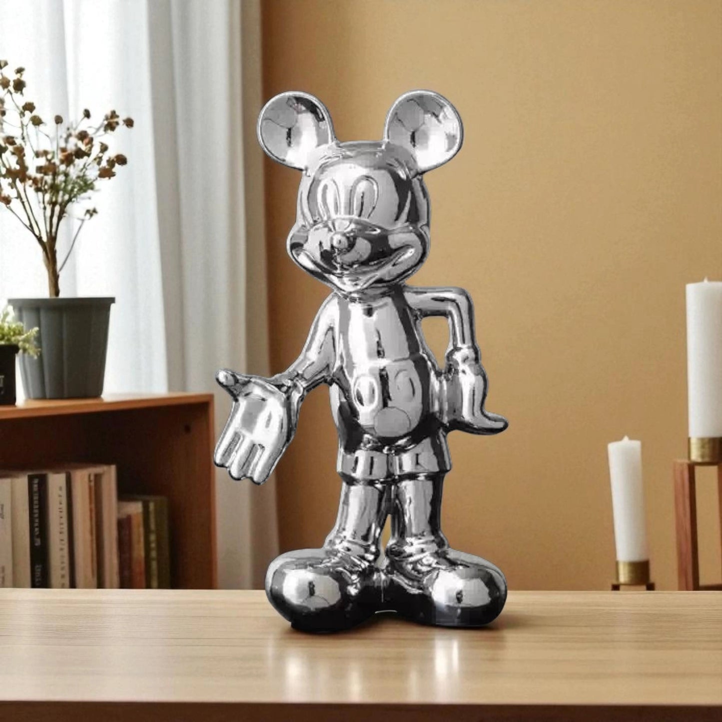 Chrome Mickey-Inspired Decorative Statue – Modern Pop Art Figurine
