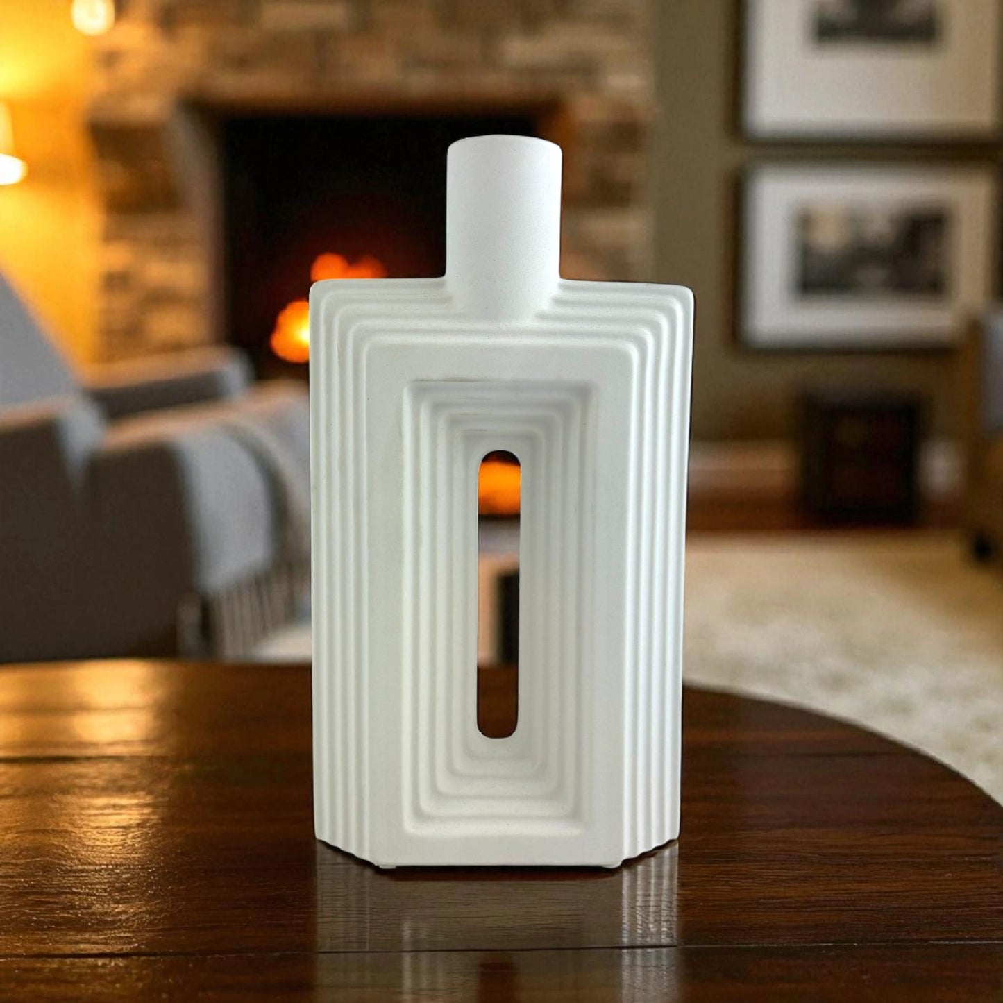 Geometric Cutout Vase – White Modern Ceramic