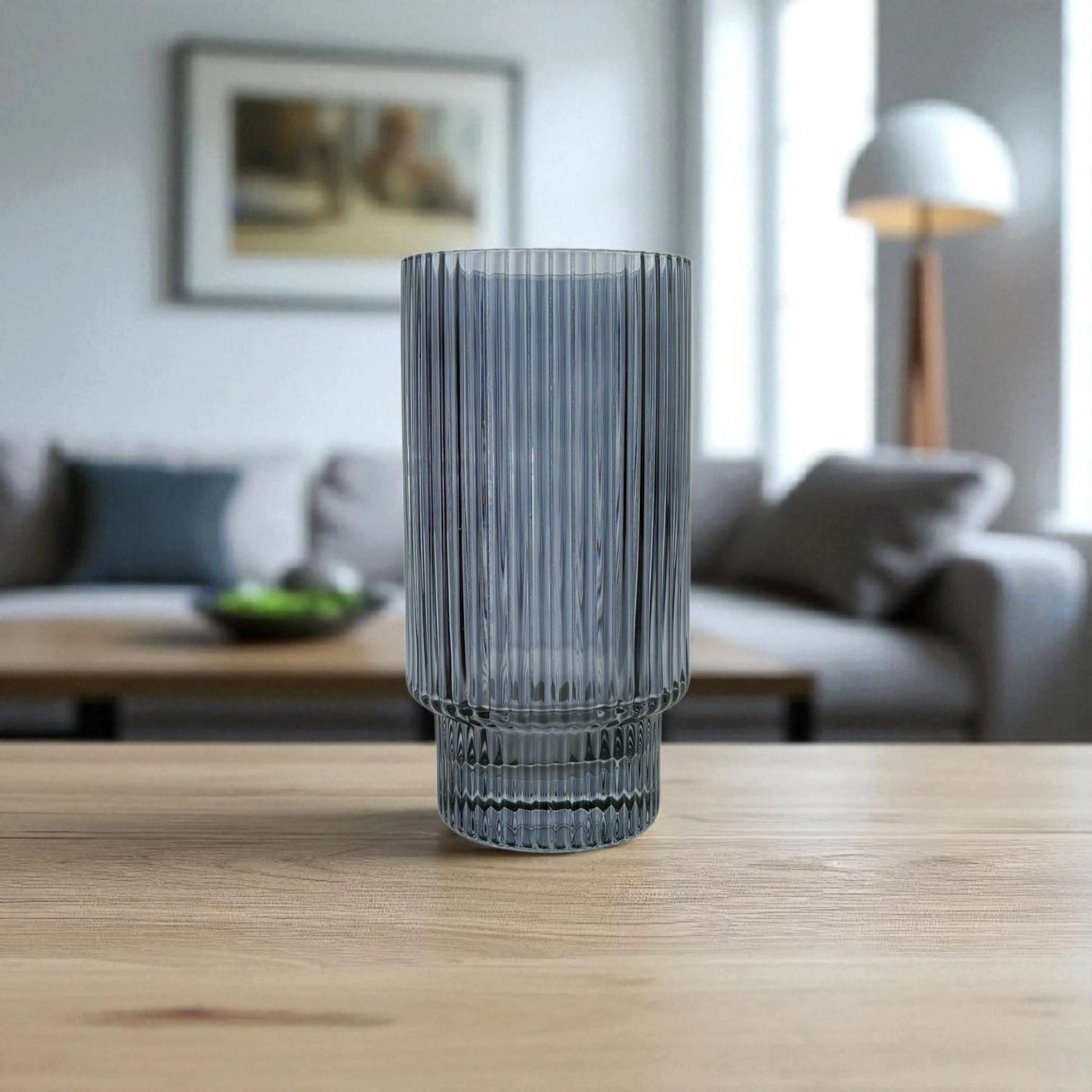 Tall Ribbed Glass Tumbler – Water &amp; Beverage Glass 12pcs