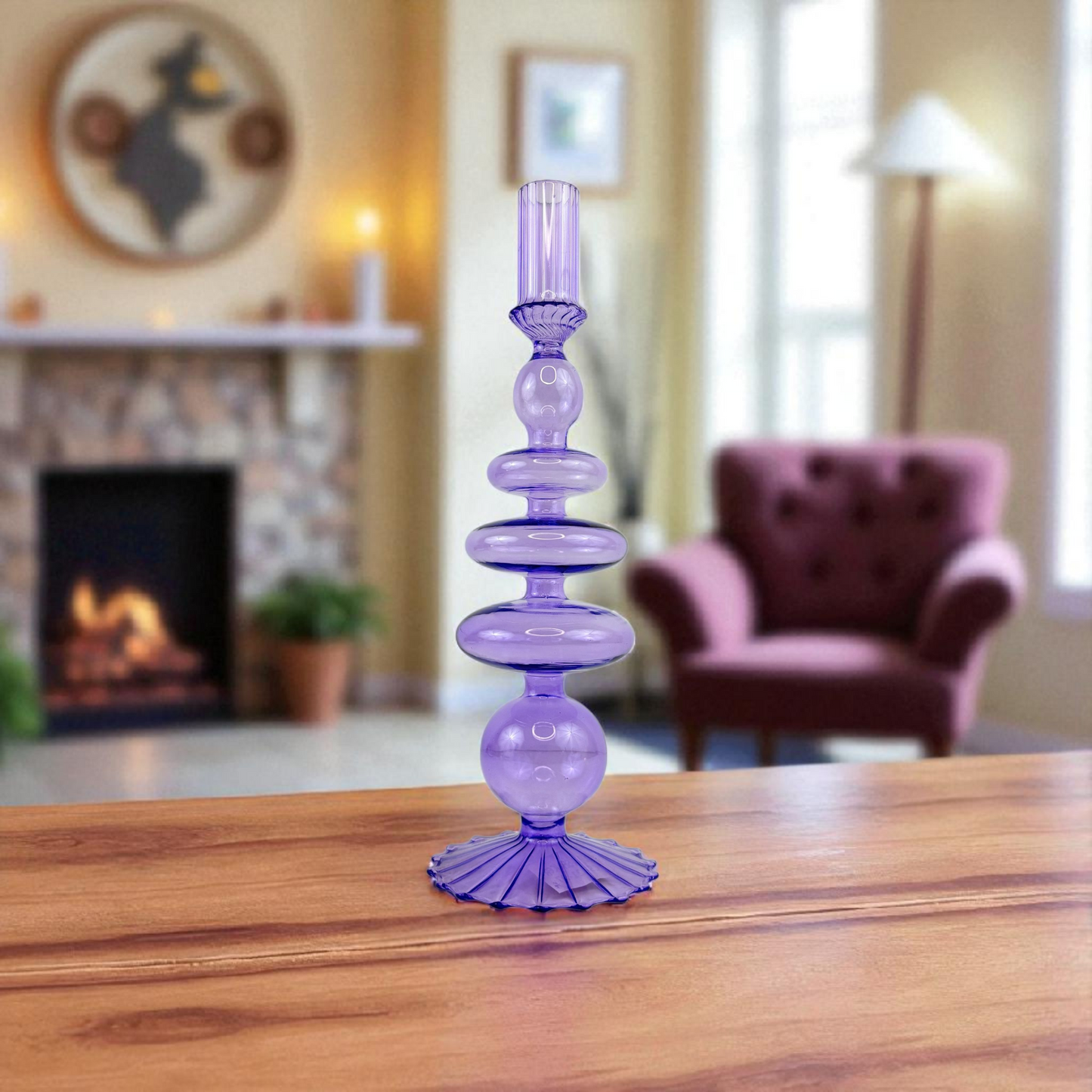 Purple Glass Candle Holder – Modern Artistic Home Décor