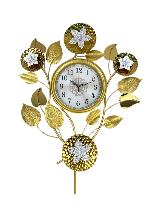 Luxury Floral Gold Wall Clock – Decorative Metal Design