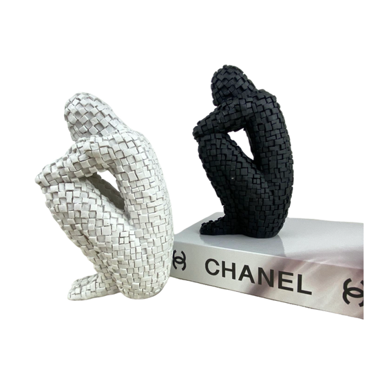 Mosaic Sitting Man Sculptures – Black & White Set