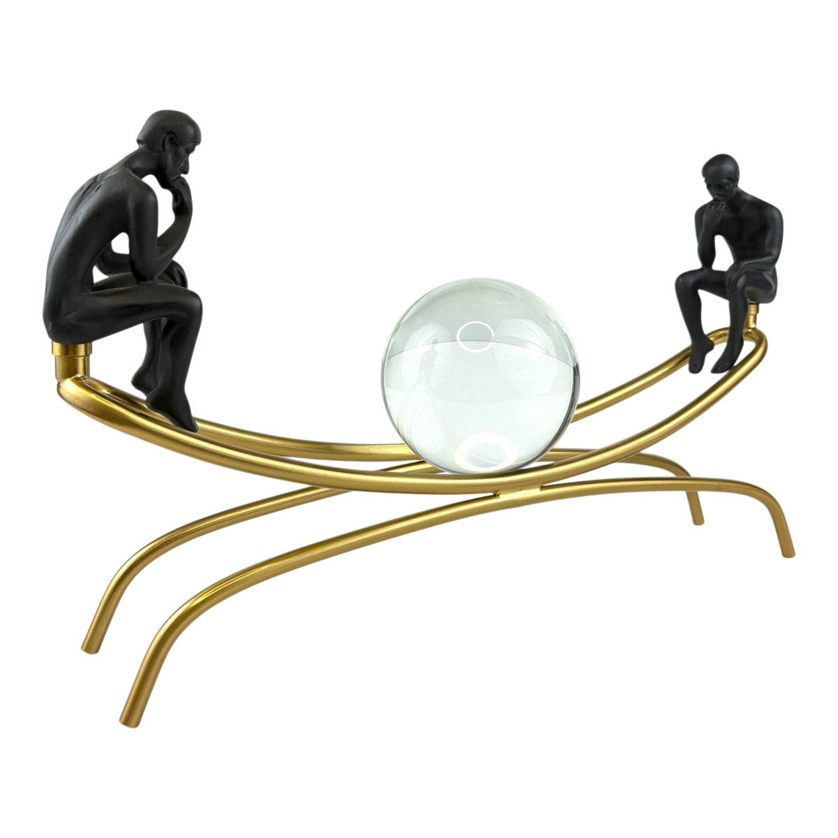 Balanced Thinkers on Arch – Glass & Gold Modern Sculpture