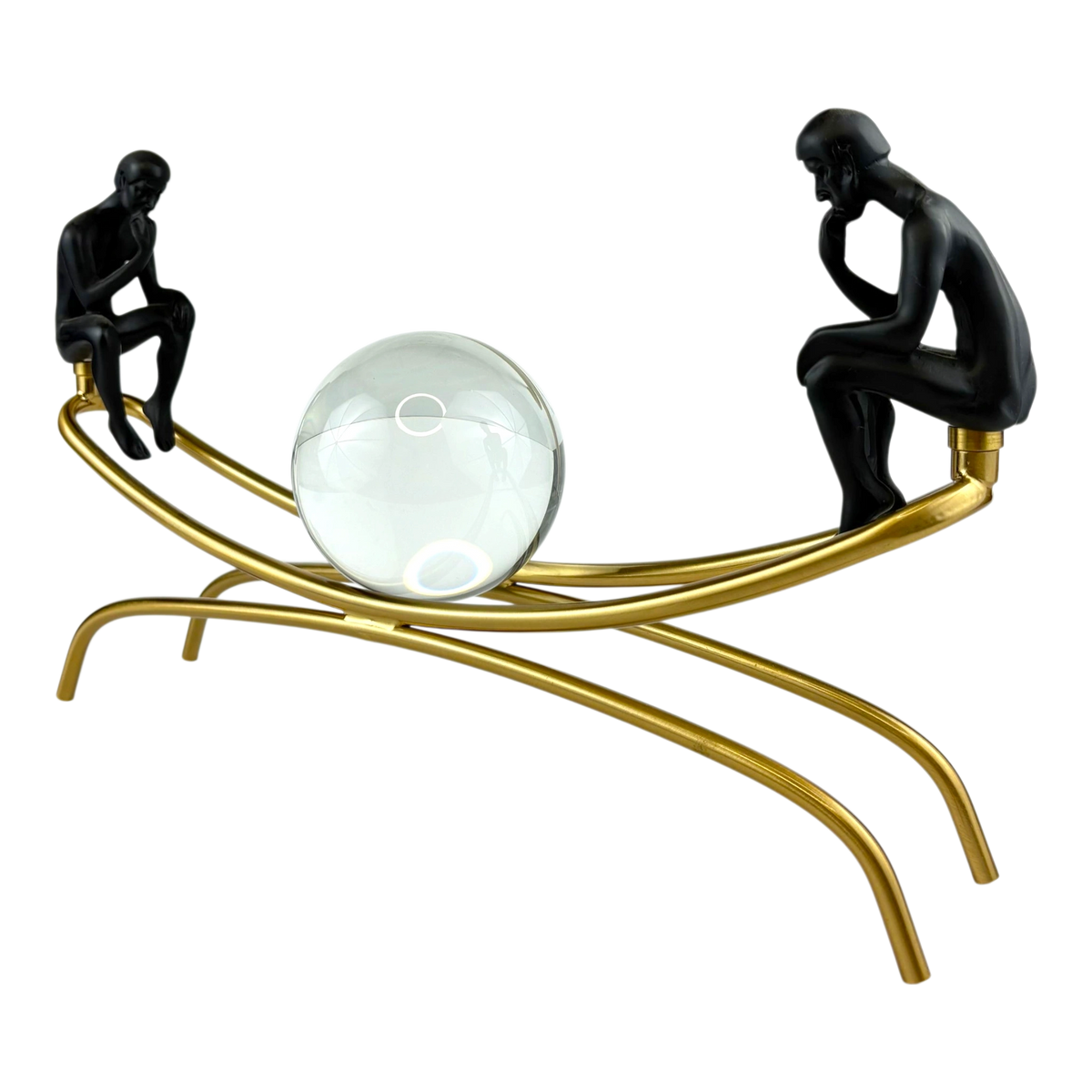 Balanced Thinkers on Arch – Glass & Gold Modern Sculpture