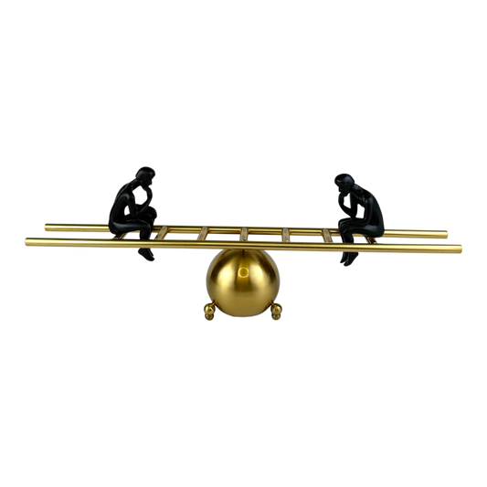 Thinkers on Balance Beam – Gold & Black Modern Sculpture