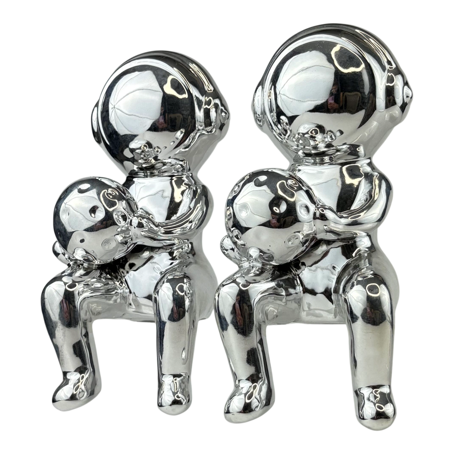 Chrome Duo Figures – Abstract Sitting Statues (Set of 2)
