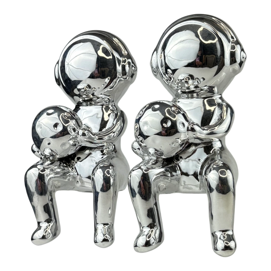 Chrome Duo Figures – Abstract Sitting Statues (Set of 2)
